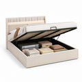 Doppelbett mit Stauraum 160 x 200 cm aus PU-Kunstleder Beige