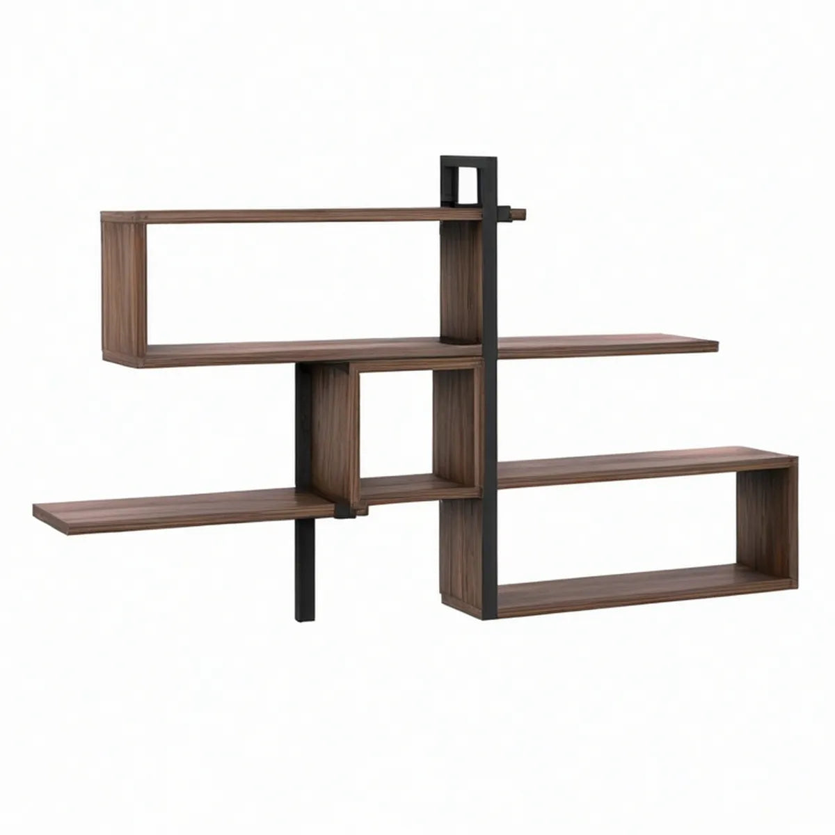 Asymmetrisches Wandregal 120 x 24 x 90 cm aus MDF in Walnussbraun und Stahl Schwarz