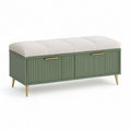 Gepolsterte Stauraumbank 120 x 40 x 50 cm aus MDF, Polyester und Schaumstoff in Grün, Creme und Gold
