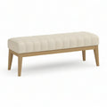 Gepolsterte Sitzbank 120 x 40 x 45 cm mit Bouclé-Bezug in Creme und Eichenholzgestell Natur