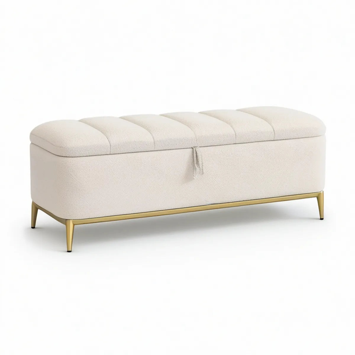Gepolsterte Sitzbank mit Stauraum, 120 × 45 × 45 cm, Cremefarben/Goldfarben