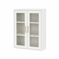 Vitrine mit 2 Türen, geriffeltem Glas und goldfarbenen Griffen, 80 x 40 x 120 cm, Weiss