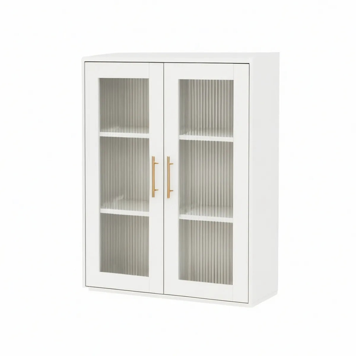 Vitrine mit 2 Türen, geriffeltem Glas und goldfarbenen Griffen, 80 x 40 x 120 cm, Weiss