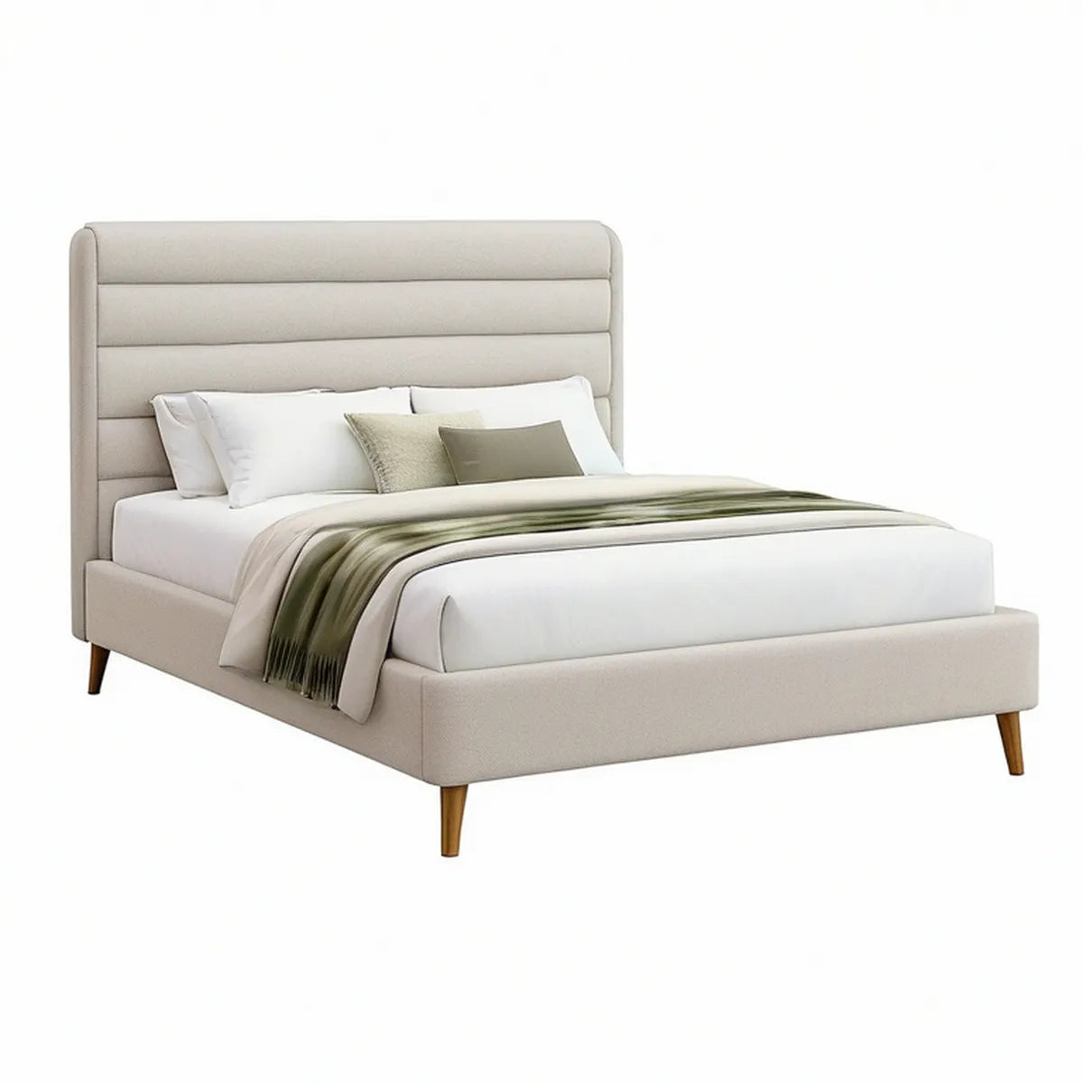 Gepolstertes Bettgestell 180 x 200 cm mit hohem Kopfteil, Beige