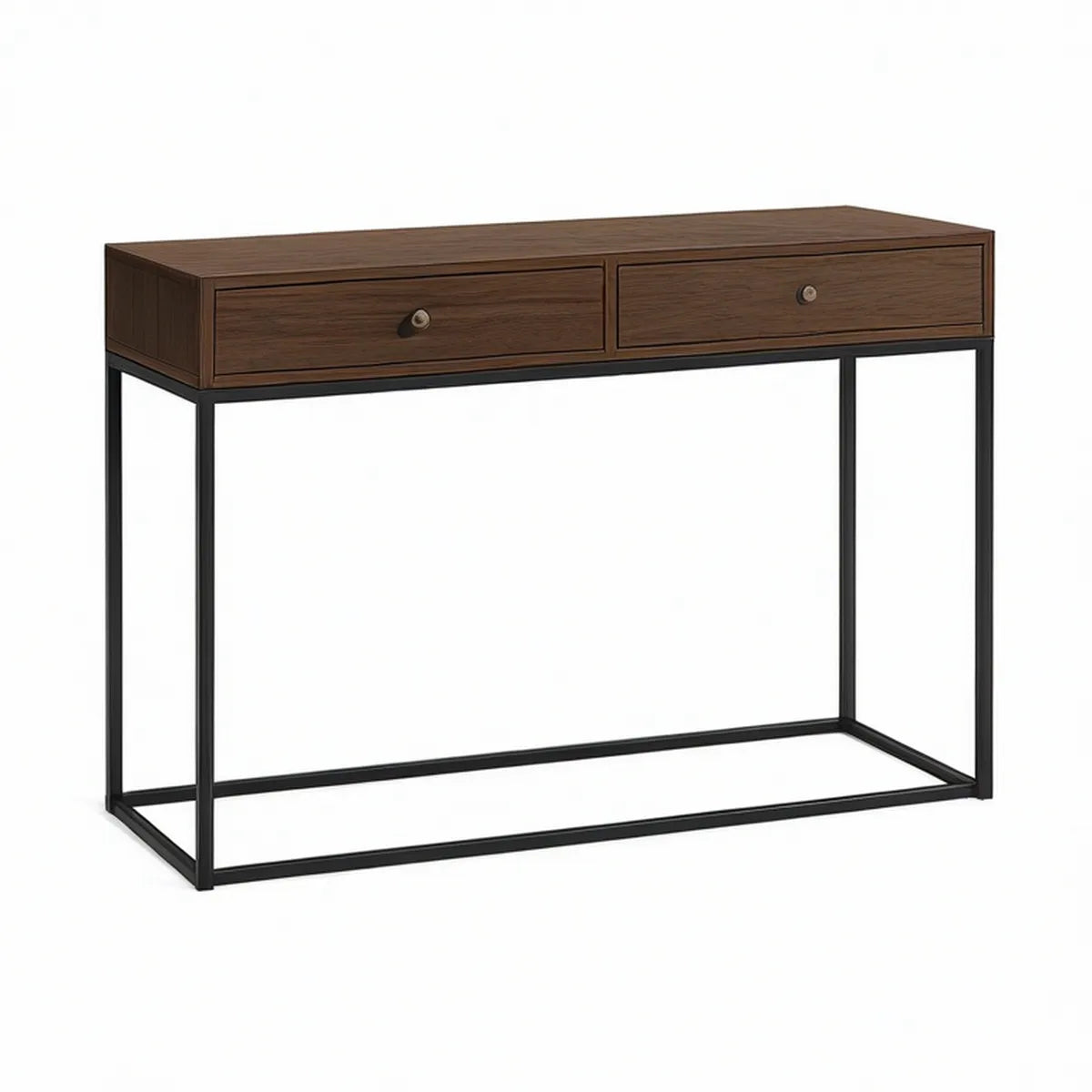 Schminktisch mit 2 Schubladen, MDF mit Nussbaumfurnier, Dunkelbraun/Schwarz, 100 x 40 x 75 cm