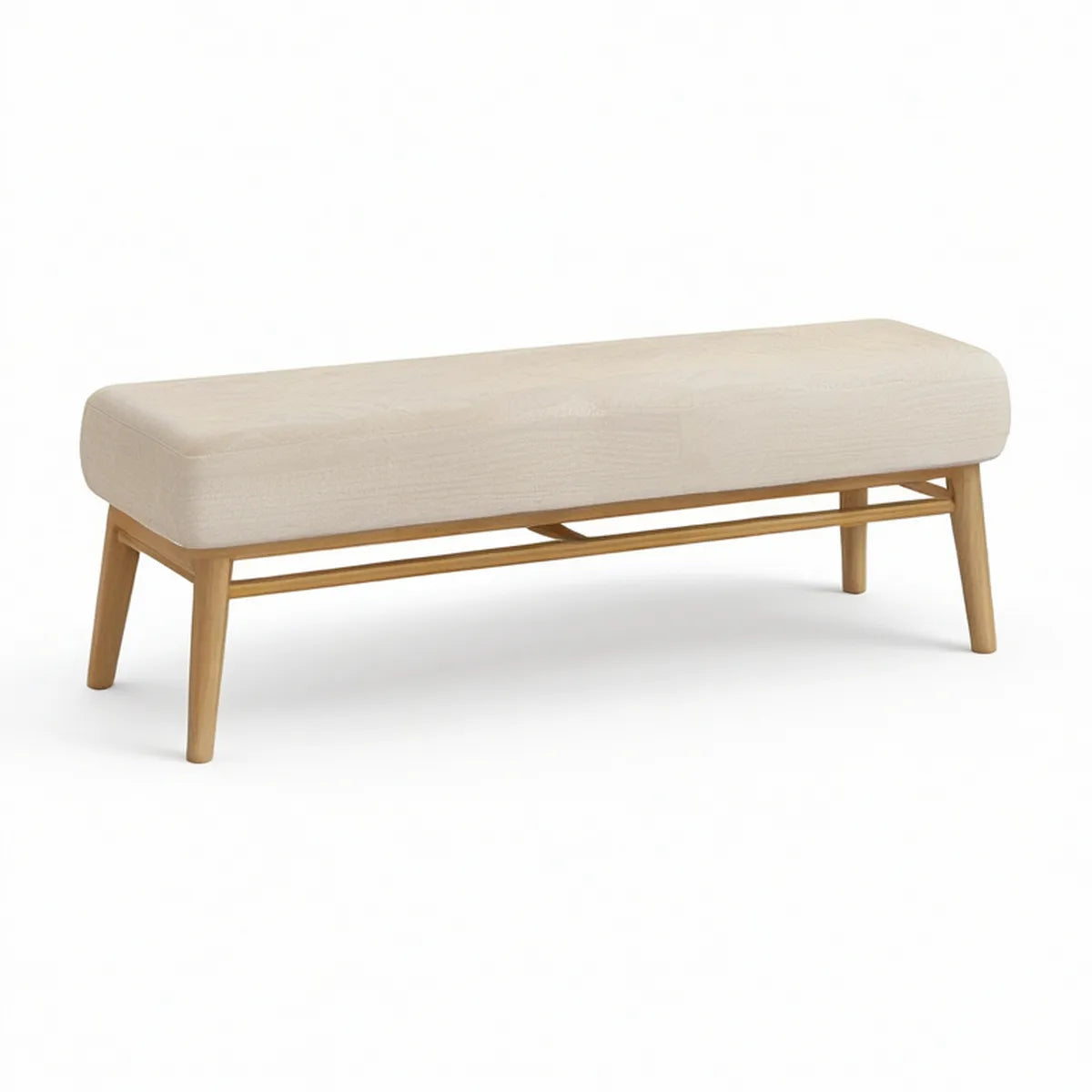 Gepolsterte Bank aus Gummibaum-Massivholz, 120 x 40 x 45 cm, Beige/Natur