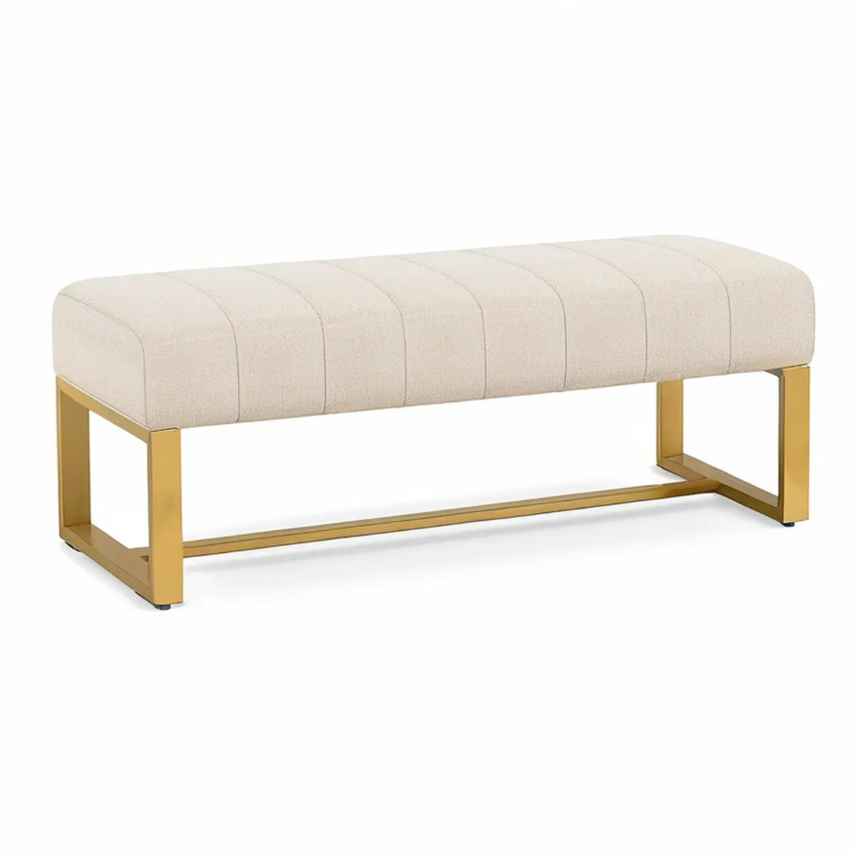 Gepolsterte Schlafzimmerbank 120 x 40 x 45 cm in Creme mit goldfarbenem Edelstahlgestell