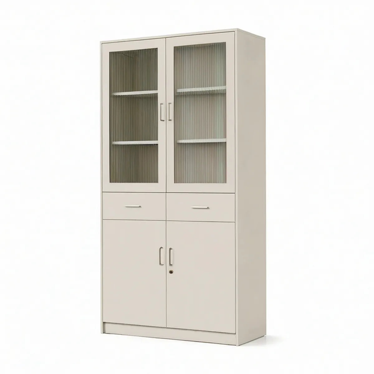 Aktenschrank aus pulverbeschichtetem Stahl mit Riffelglas, Beigegrau, 90 x 40 x 180 cm